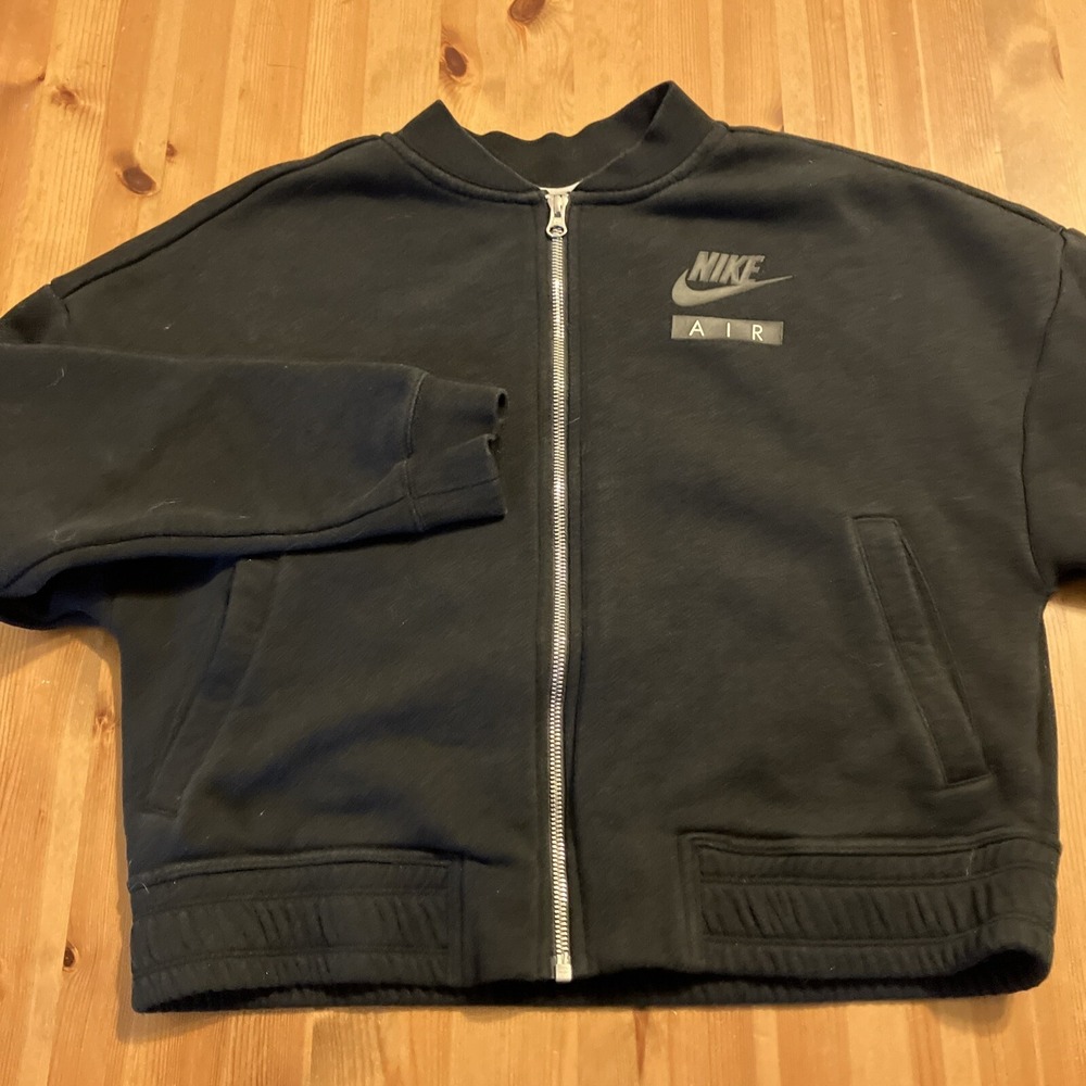 Vintage Nike Air Womens S Black‎ Cropped Jacket Full Zip Logo Red Label